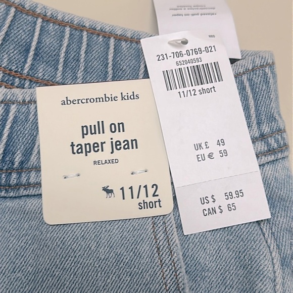 🆕 ABERCROMBIE KIDS relaxed pull on taper jeans size 11/12 Short - Picture 3 of 7